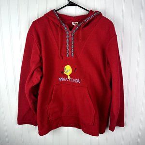Looney‎ Tunes Red Fleece Tweety Bird 1/4 zip Hoodie Vintage 2000's